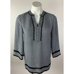 Violet & Claire Stitch Fix Retro Fan Print Blouse Top Tunic